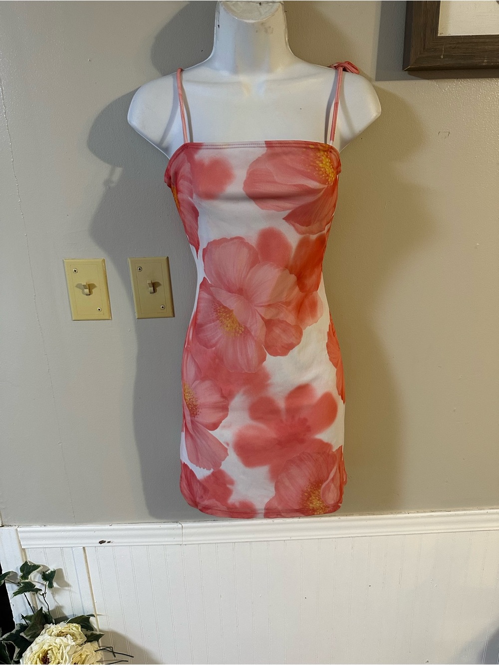 Floral Pink Slip Dress with Spaghetti Straps